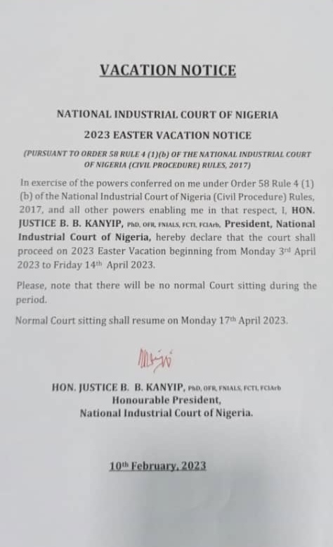 EASTER VACATION NOTICE 2023
